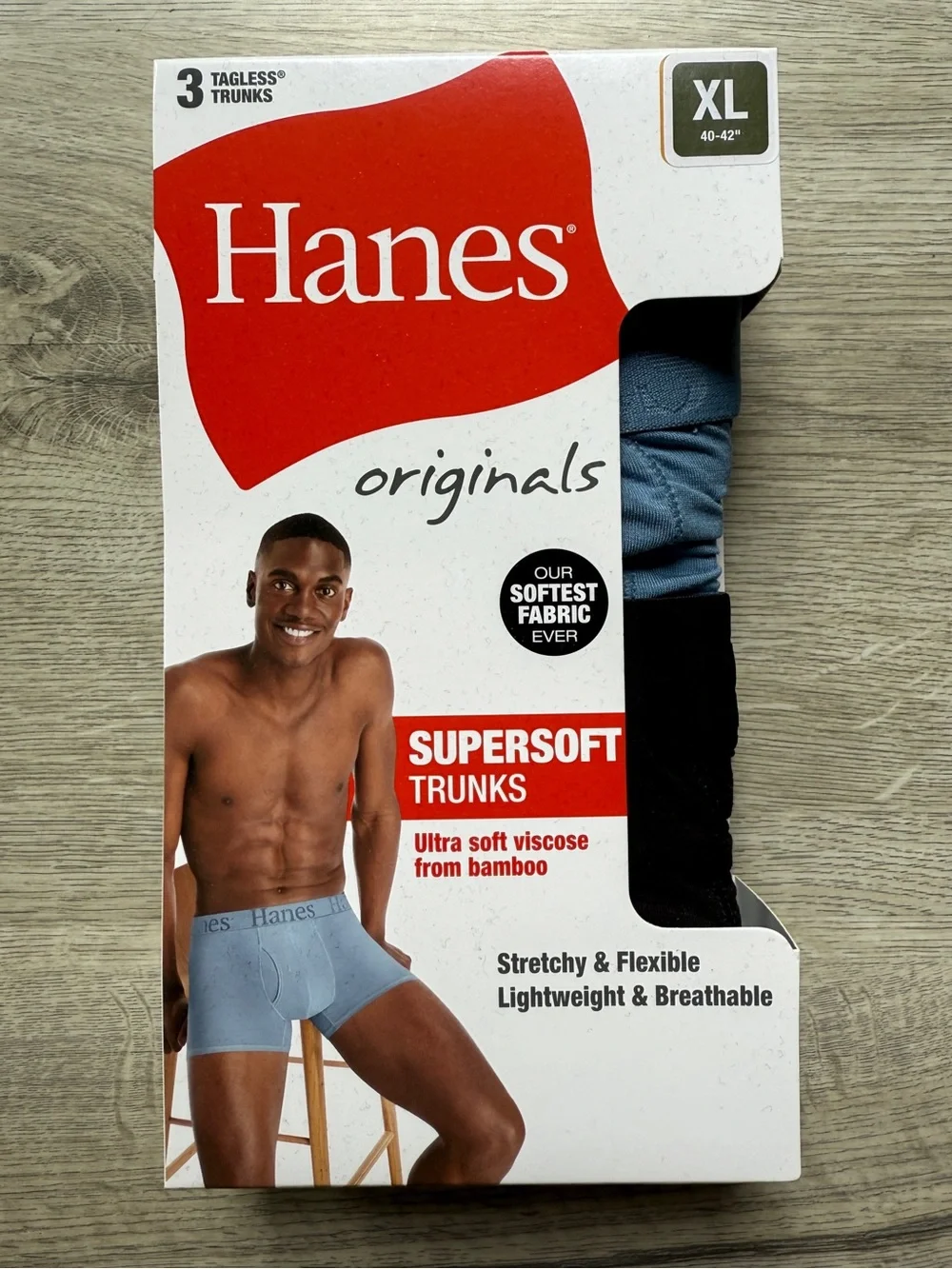 Hanes Boxer Briefs Underwear SuperSoft Viscose Bamboo 3-Pack Men's Trunks XL